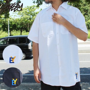 【eye-sh2301】EYEDY アイディー BB SHIRTS 半袖シャツ 立体刺繍シャツ ビッグサイズシャツ ワークシャツ メンズ ユニセックス ホワイト 