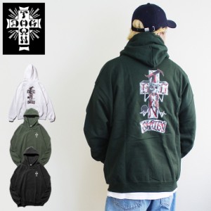 【dt-dt0105026】DOGTOWN ドッグタウン CROSS SLEEVE HOODIE スウェットパーカ ホワイト ブラック プリント 大きいサイズ メンズ 長袖 M 