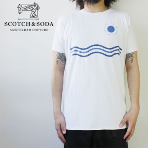 SCOTCH&SODA スコッチ&ソーダ マリン系 プリント Tシャツ 半袖 クルーネック Tシャツ ホワイト 292-74432 メンズ デザイン かっこいい お