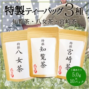 【沢田園特製ティーバッグ3種】送料無料 宮崎茶 八女茶 知覧茶 緑茶 日本茶 かごしま茶 煎茶 ティーバッグ 時短 ギフト お試し ポイント 