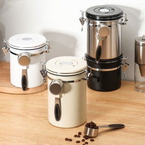 コーヒー豆保存容器 キャニスター 密閉容器 1500ml ステンレス 錆びにくい 日付表示 スプーン付き400g 真空保存 鮮度保持 茶筒 コーヒー