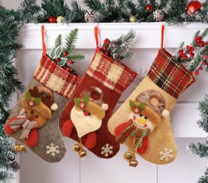3点セット 可愛い クリスマス 立体 靴下 サンタクロース ソックス プレゼント袋 ギフトバッグ 飾り 装飾 サンタクロース サンタ スノーマ