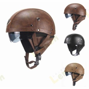 ハーレーヘルメット 高級品 PU レザー バイクヘルメット ジェットヘルメット ヘルメット 半キャップ 内臓サングラス 3カラー 4サイズ