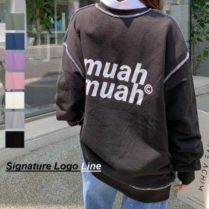 muahmuah ムアムア Signature Logo Line man-to-man スウェット トレーナー ロゴ 韓国ファッション