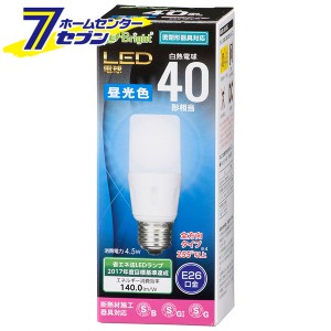 オーム電機 LED電球 T形 E26 40形相当 昼光色06-3610 LDT5D-G IS21[LED電球・直管:LED電球T形]