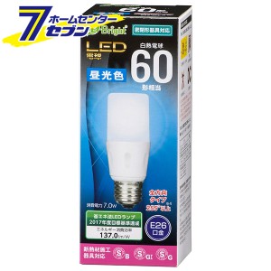 オーム電機 LED電球 T形 E26 60形相当 昼光色06-3612 LDT7D-G IS21[LED電球・直管:LED電球T形]