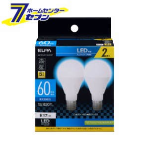 LED電球 2個セット ミニクリプトン球形 E17 電球色 LDA7D-G-E17-G4105-2P エルパ [60W形 全光束820lm]