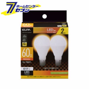LED電球 2個セット ミニクリプトン球形 口金E17 電球色 LDA7L-G-E17-G4106-2P エルパ [60W形 全光束760lm]