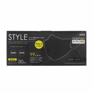 STYLEマスク ブラック ふつうサイズ 個包装 (30枚入)  [風邪 花粉 ほこり 4層構造 3D設計 シンズ]