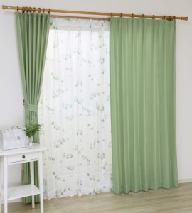 カーテン すぐに使える1窓セット NCユーカリ グリーン 100x135cm 4枚セット (ドレープカーテン＋レースカーテン)  クレアール [4枚組カー
