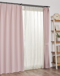 遮光カーテン 2級遮光 カーテン すぐに使える1窓セット SVコバナ ピンク 100x135cm 4枚セット (ドレープカーテン＋レースカーテン)  クレ
