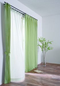 カーテン すぐに使える1窓セット KFシルフィ グリーン 100x135cm 4枚セット (ドレープカーテン＋レースカーテン)  クレアール [4枚組カー