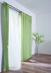 カーテン すぐに使える1窓セット KFシルフィ グリーン 100x200cm 4枚セット (ドレープカーテン＋レースカーテン)  クレアール [4枚組カー