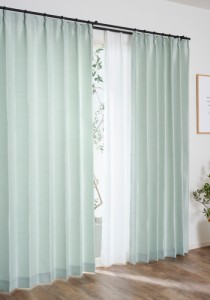 カーテン すぐに使える1窓セット SDブライト グリーン 100x200cm 4枚セット (ドレープカーテン＋レースカーテン)  クレアール [4枚組カー