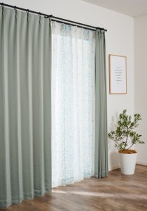 遮光カーテン 2級遮光 カーテン すぐに使える1窓セット GLフラワー ブルーグリーン 100x135cm 4枚セット (ドレープカーテン グリーン＋レ