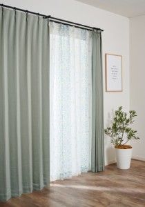 遮光カーテン 2級遮光 カーテン すぐに使える1窓セット GLフラワー ブルーグリーン 100x200cm 4枚セット (ドレープカーテン グリーン＋レ