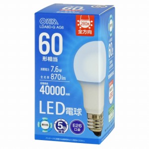 LED電球 E26 60形相当 昼光色 [品番]06-3674 LDA8D-G AG6 オーム電機 [LED電球 直管 LED電球一般形 密閉形器具対応 全方向 5年保証 省エ