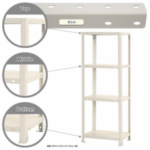 スマートラック W450×D450×H1200mm　ホワイト 4段 NSTR-427-4 キタジマ [スチール棚 スチールラック 業務用 収納棚 収納ラック]
