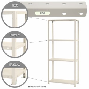 スマートラック W800×D300×H1800mm　ホワイト 4段 NSTR-654-4 キタジマ [スチール棚 スチールラック 業務用 収納棚 収納ラック]