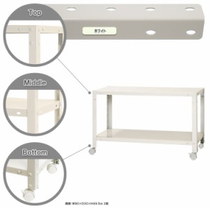スマートラック キャスター付 W800×D400×H485mm　ホワイト 2段 NSTR-K056-2 キタジマ [スチール棚 スチールラック 業務用 収納棚 収納