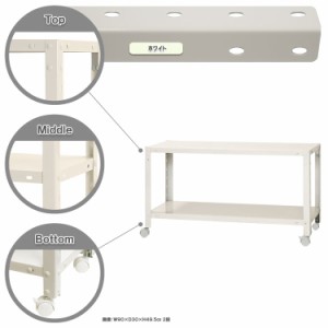 スマートラック キャスター付 W900×D450×H485mm　ホワイト 2段 NSTR-K067-2 キタジマ [スチール棚 スチールラック 業務用 収納棚 収納