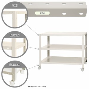 スマートラック キャスター付 W800×D400×H635mm　ホワイト 3段 NSTR-K156-3 キタジマ [スチール棚 スチールラック 業務用 収納棚 収納