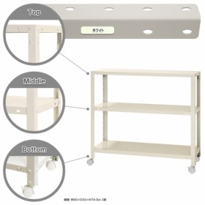 スマートラック キャスター付 W900×D400×H785mm　ホワイト 3段 NSTR-K266-3 キタジマ [スチール棚 スチールラック 業務用 収納棚 収納