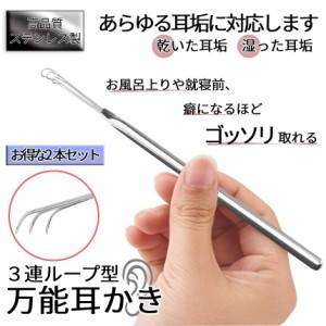 3連 ループ ワイヤー 耳かき 2本 ごっそり取れる ソフト 乾燥 耳垢 掻き出す 水洗い イヤー クリーナー ピック 耳掃除 穴 耳 耳穴 ステン