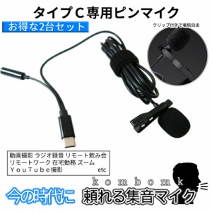 ピンマイク スマホ パソコン マイク 2個セット 風防 イヤホン 端子 クリップ USB タイプC 1.5m PC ゲーム 実況 ライブ 配信 動画 撮影 録