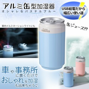 缶 型 加湿器  パステル ブルー 加湿 卓上 静音 乾燥 対策 USB 給電 LED ライト 照明 缶型 かわいい インテリア プレゼント 部屋 事務所 