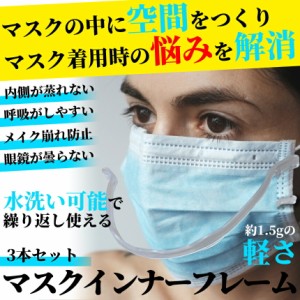 マスク インナー フレーム 3本 3D 立体 骨 空間 軽量 不織布 蒸れ メイク崩れ 張り付き メガネ くもり 防止 息苦しさ 横幅17.5cm ふつう