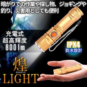 LED ライト 懐中電灯 ゴールド USB 充電 800ルーメン IPX4 防水 点灯 点滅 ズーム 小型 軽量 ミニライト 防災 停電 アウトドア キャンプ 