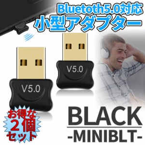 Bluetooth 5.0 アダプタ USB ドングル 2個 無線 送信 受信 送受信 ブラック 小型 ブルートゥース ワイヤレス ノート パソコン PC 簡単 接