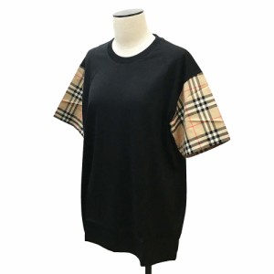 バーバリー 8043057 A1189 BLACK レディース ヴィンテージチェック スリーブ コットン オーバーサイズ Tシャツ (新品) BURBERRY