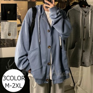 パーカー メンズ ボタンパーカー フード 長袖 ストレッチ メンズ ファッション トップス 服 春 秋 冬