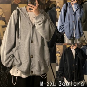 パーカー メンズ ボタンパーカー フード 長袖 ストレッチ メンズ ファッション トップス 服 春 秋 冬