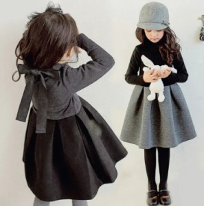 ワンピース 子供服 子供ドレス 黒 ブラック グレー お姫様ドレス 子ども 女の子 キッズワンピース dress 120/130/140/150cm ET155Y 入学