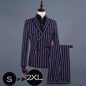 縦ストライプ メンズ スリム スーツ カジュアル スリム ワインレッドスーツ ビジネス ダブル 紳士服 suit 大きいサイズ おしゃれ S/M/L/X