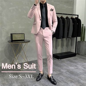 ピンクスーツ 無地 1ボタン スリムスーツ ビジネススーツ メンズ シングル メンズスーツ 紳士服 シンプル 大きいサイズ おしゃれスーツ 