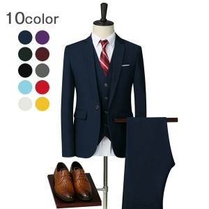10カラー フォーマル スーツ 男性 背広 長袖 ビジネス 1ツボタン スリムミニマリスト 大きいサイズ メンズ スリム 3点セット 就職 黒 紫 