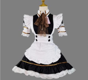 コスプレ 5点セット メイド服 ロリータ 大きいサイズ   半袖 メイド  ワンピース エプロン  カチューシャ レースネクタイ アーム飾り  萌