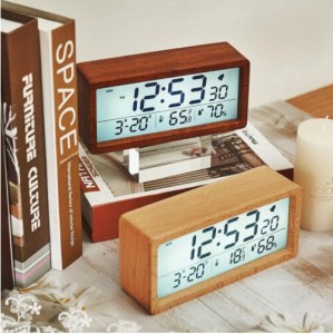卓上時計 デジタル置き時計 木目調 北欧 デジタル アラーム 木製 ウッド LED表示 日付 温度 カレンダー 湿度 光る 目覚まし時計