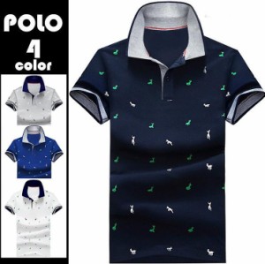 ポロシャツ メンズ POLO ゴルフウェア トップス カットソー 半袖ポロ tシャツ 鹿プリント 小柄 スリム 新作 夏