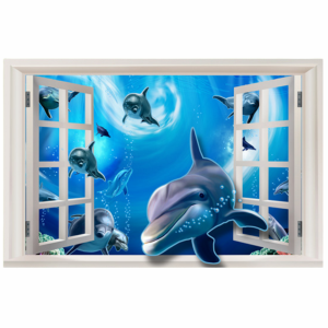 ウォールステッカー 窓 イルカ おしゃれ ポスター 3D ステッカー 壁紙シール 海 海中 子供部屋