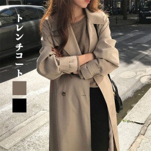 トレンチコート レディース スプリングコート 秋服 春 ロングコート Aライン ベルト付き 無地 通勤 上品 着痩せ アウター 韓国風 通勤 お