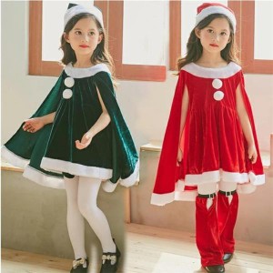 サンタ コスプレ衣装 女の子 ポンチョ サンタクロース サンタ服 キッズ クリスマス 衣装 2点セット フード付き コスチューム 仮装 演出服