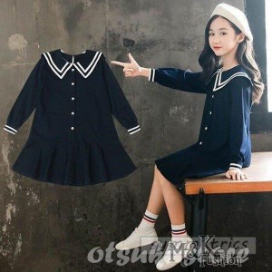 子供服 ワンピース キッズ 長袖 子供ドレス dress 女の子 春秋 シャツワンピース 膝丈 無地 折り襟 韓国子供服 ジュニア カジュアル おし