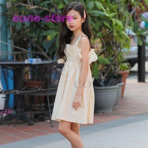 子供服 ワンピース 韓国子供服 女の子 ワンピース 膝丈 キッズ ノースリーブ ドレス 無地 可愛い 夏服 通学着/通園着