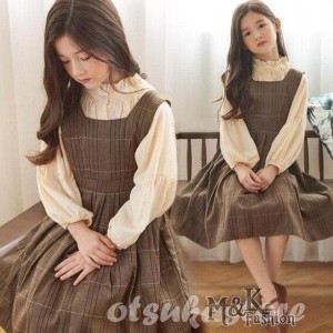 子供服 ワンピース キッズ 長袖 子供ドレス dress 女の子 秋着 2点セット 膝丈ワンピース ブラウス 韓国子供服 ジュニア カジュアル おし