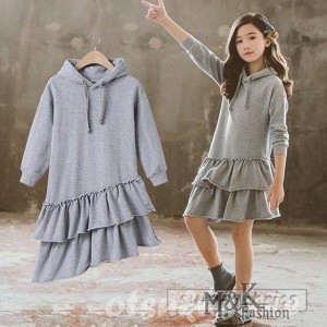 子供服 ワンピース キッズ 長袖 子供ドレス dress 女の子 春秋 膝丈ワンピース 無地 ロングTシャツ 韓国子供服 ジュニア カジュアル おし